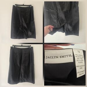 New Jaclyn Smith size 10 100% leather black slit side knee length skirt
